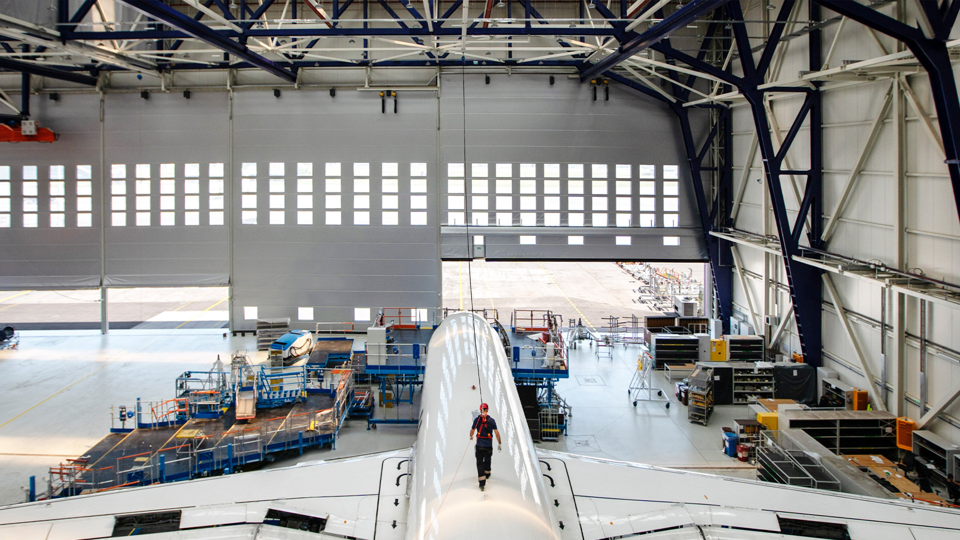 Safety rail aircraft fall protection systems
